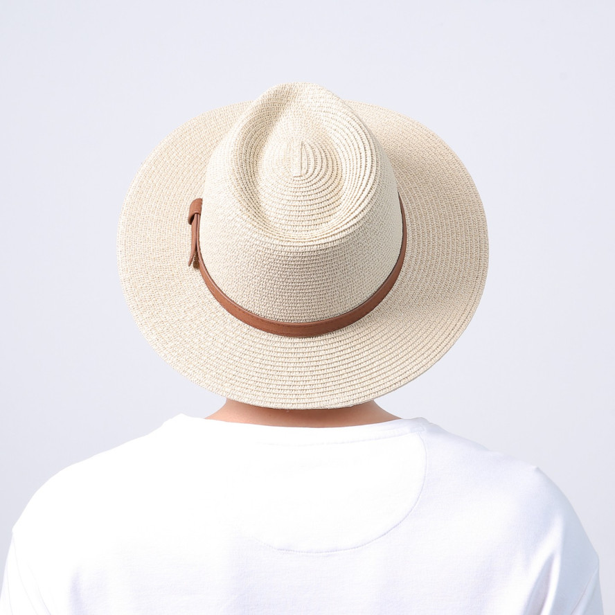 Шляпа федора мужская с ремешком бумага бежевая АДЕЛИН 733-626, фото 6