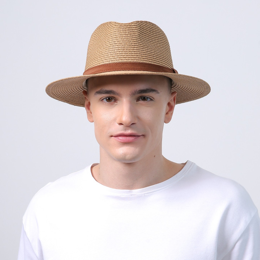 Шляпа федора мужская с ремешком бумага бежевая АДЕЛИН 733-633, фото 5