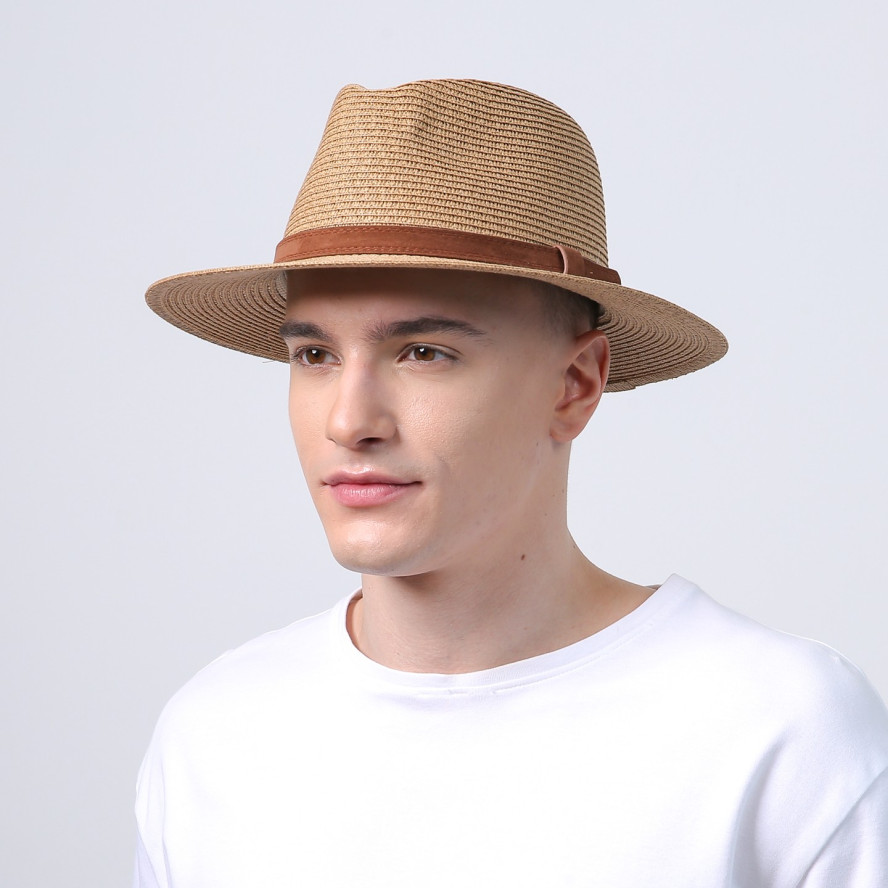 Шляпа федора мужская с ремешком бумага бежевая АДЕЛИН 733-633, фото 4