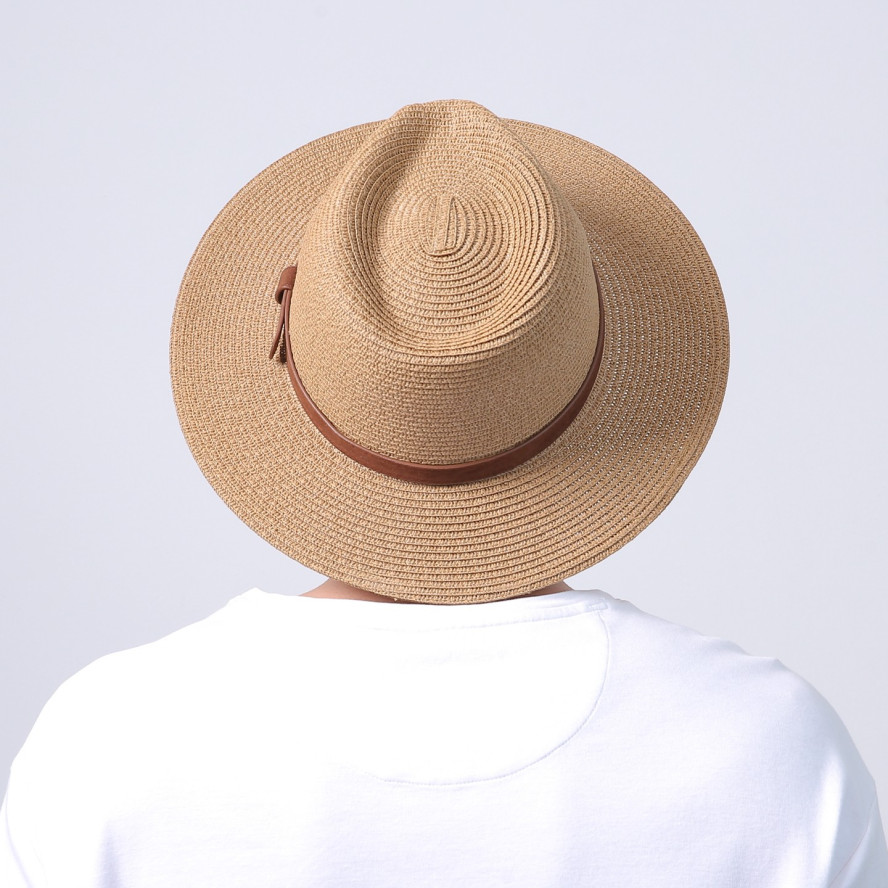 Шляпа федора мужская с ремешком бумага бежевая АДЕЛИН 733-633, фото 6