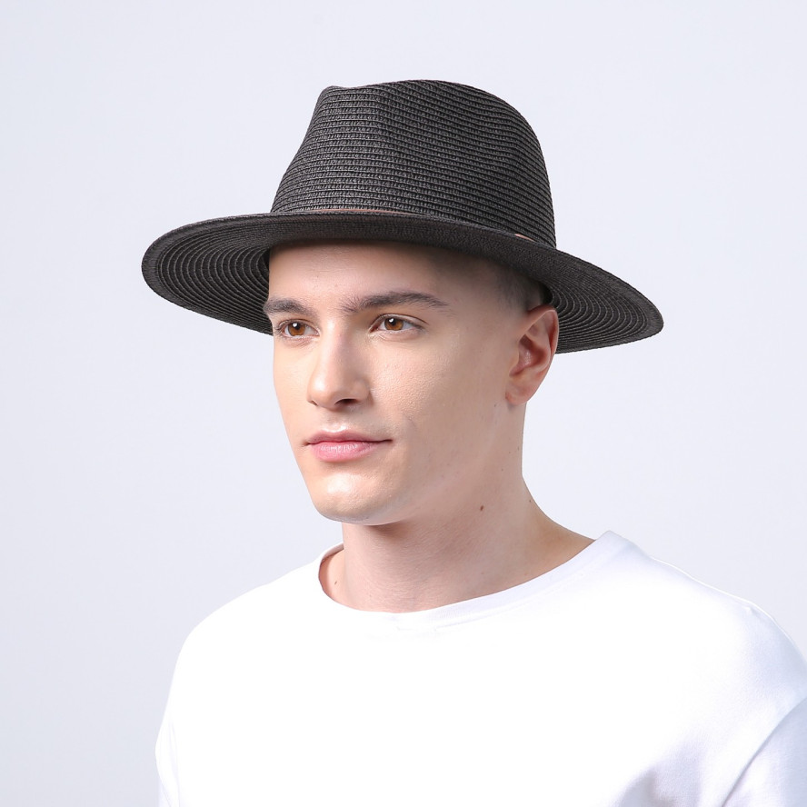 Шляпа федора мужская с ремешком бумага черная АДЕЛИН 733-640, фото 4