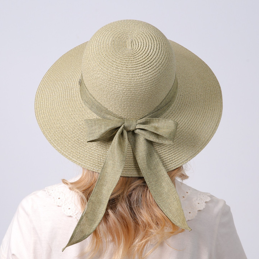 Шляпа со средними полями женская с лентой-бантом бумага хаки MONIKA 733-657, фото 7