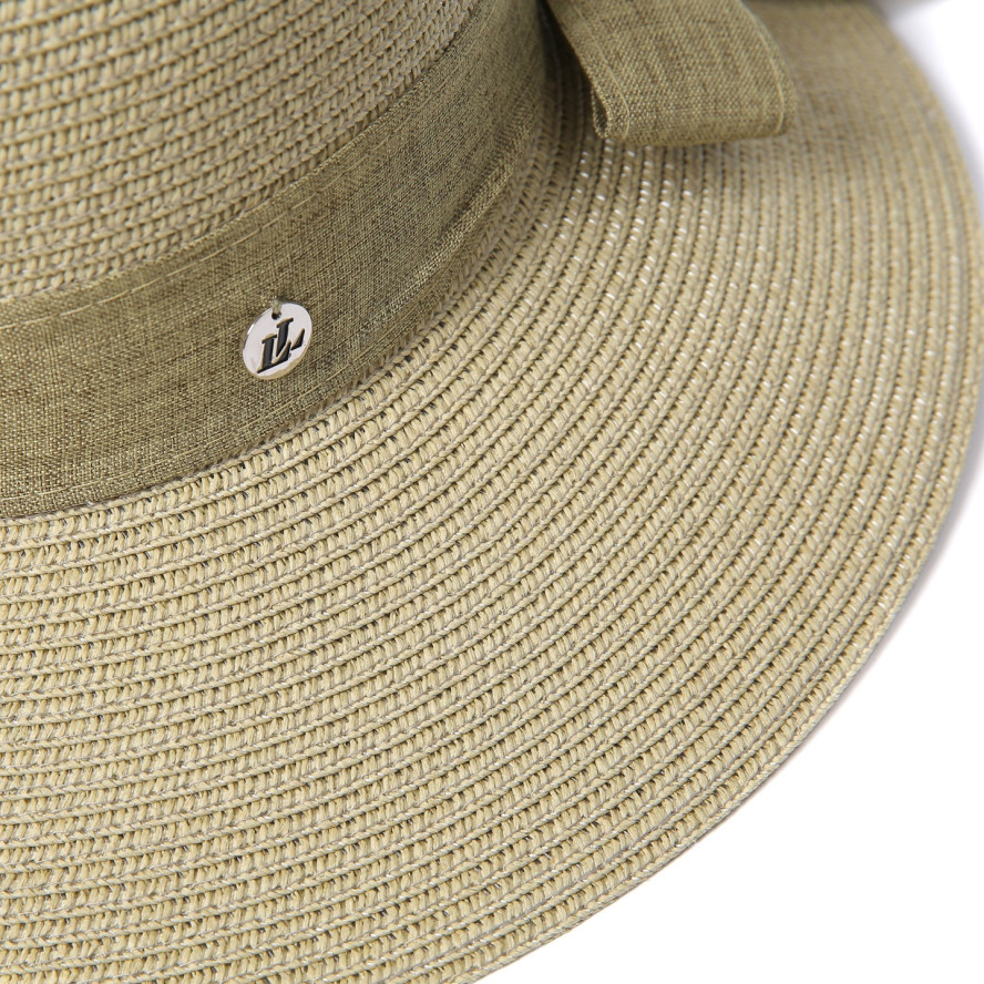 Шляпа со средними полями женская с лентой-бантом бумага хаки MONIKA 733-657, фото 4