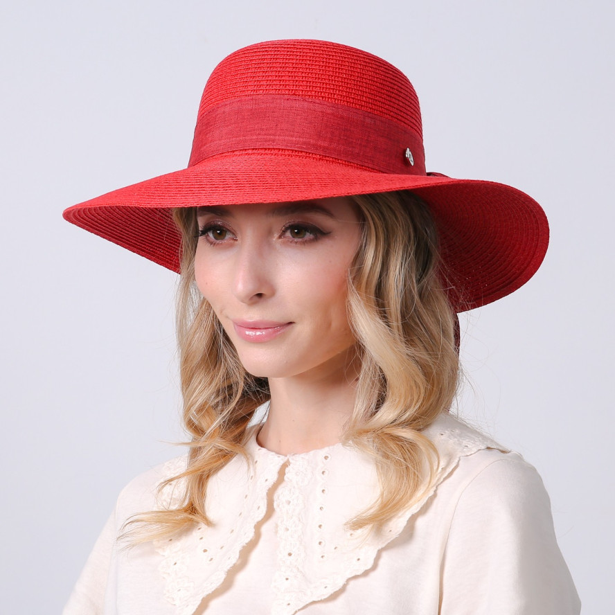 Шляпа со средними полями женская с лентой-бантом бумага красная MONIKA 733-688, фото 5
