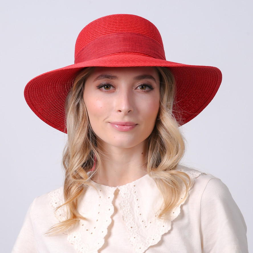 Шляпа со средними полями женская с лентой-бантом бумага красная MONIKA 733-688, фото 6