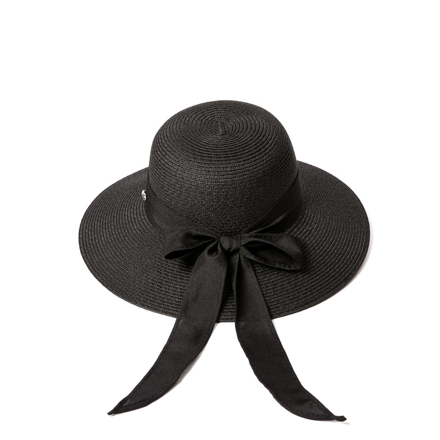 Шляпа со средними полями женская с лентой-бантом бумага черная MONIKA 733-695, фото 3
