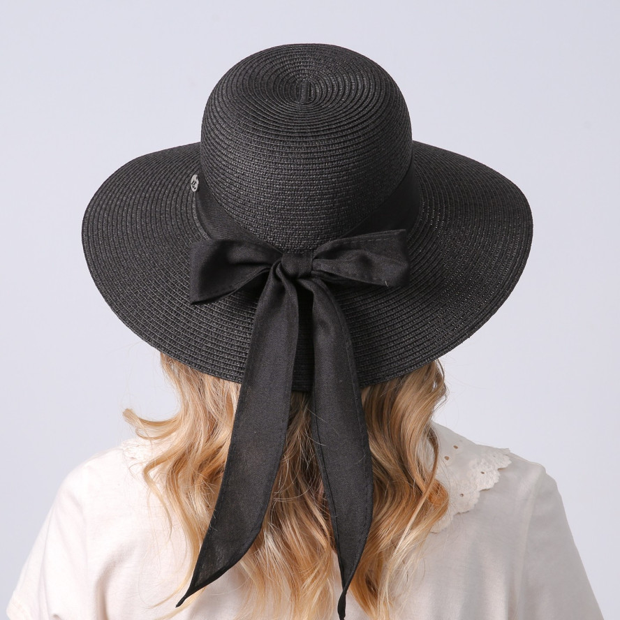 Шляпа со средними полями женская с лентой-бантом бумага черная MONIKA 733-695, фото 7