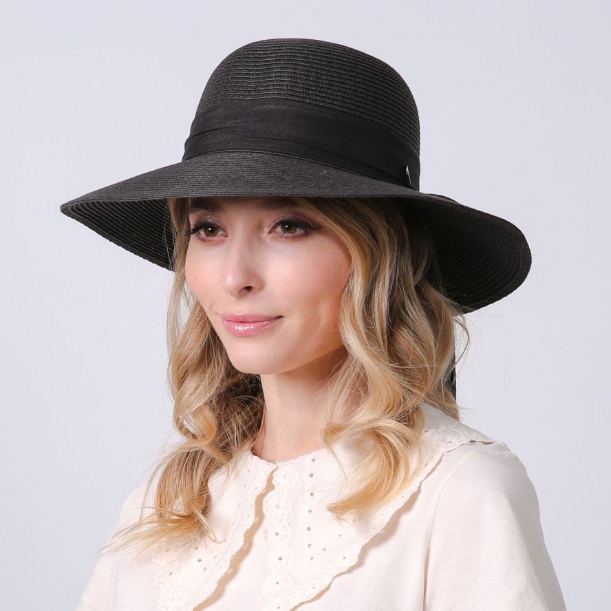 Шляпа со средними полями женская с лентой-бантом бумага черная MONIKA 733-695, фото 5