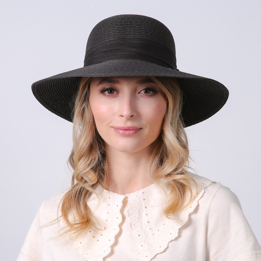 Шляпа со средними полями женская с лентой-бантом бумага черная MONIKA 733-695, фото 6