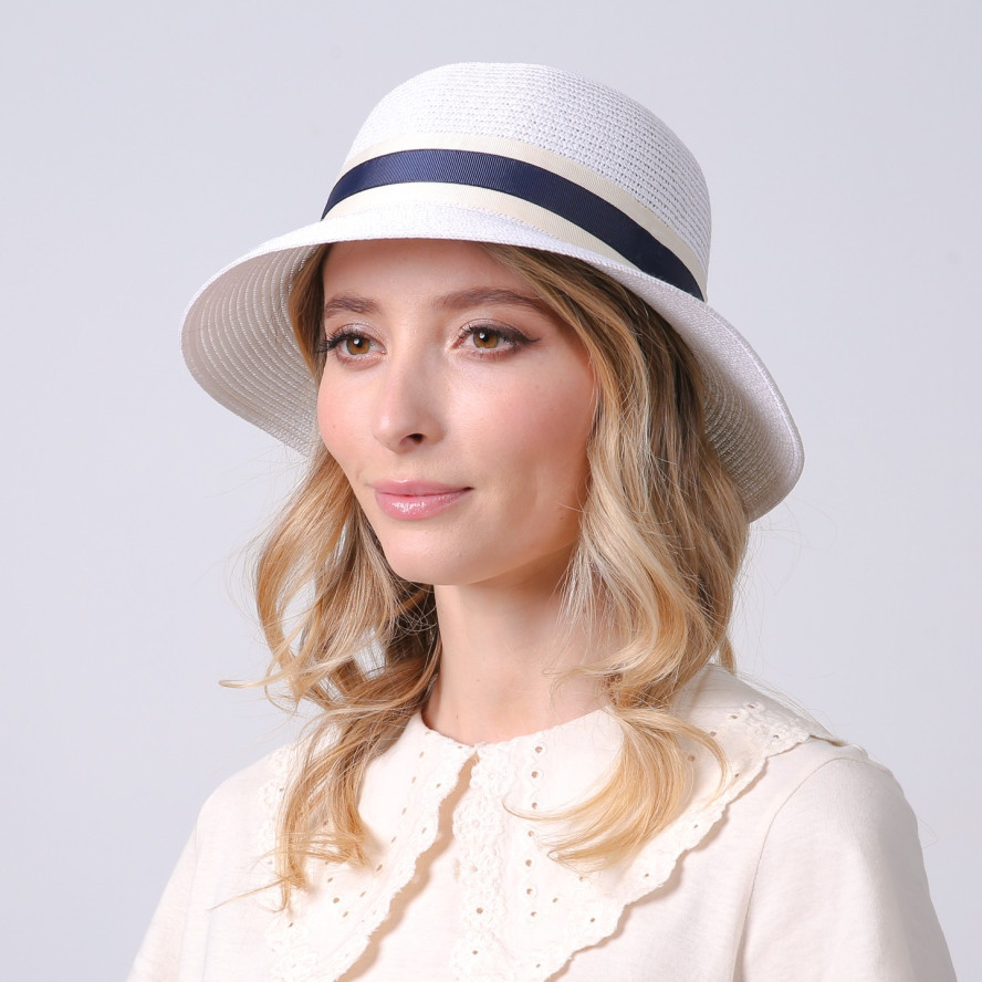 Капелюх із середніми полями жіночий зі стрічкою папір білий ХЕДЛІ 733-749, фото 5