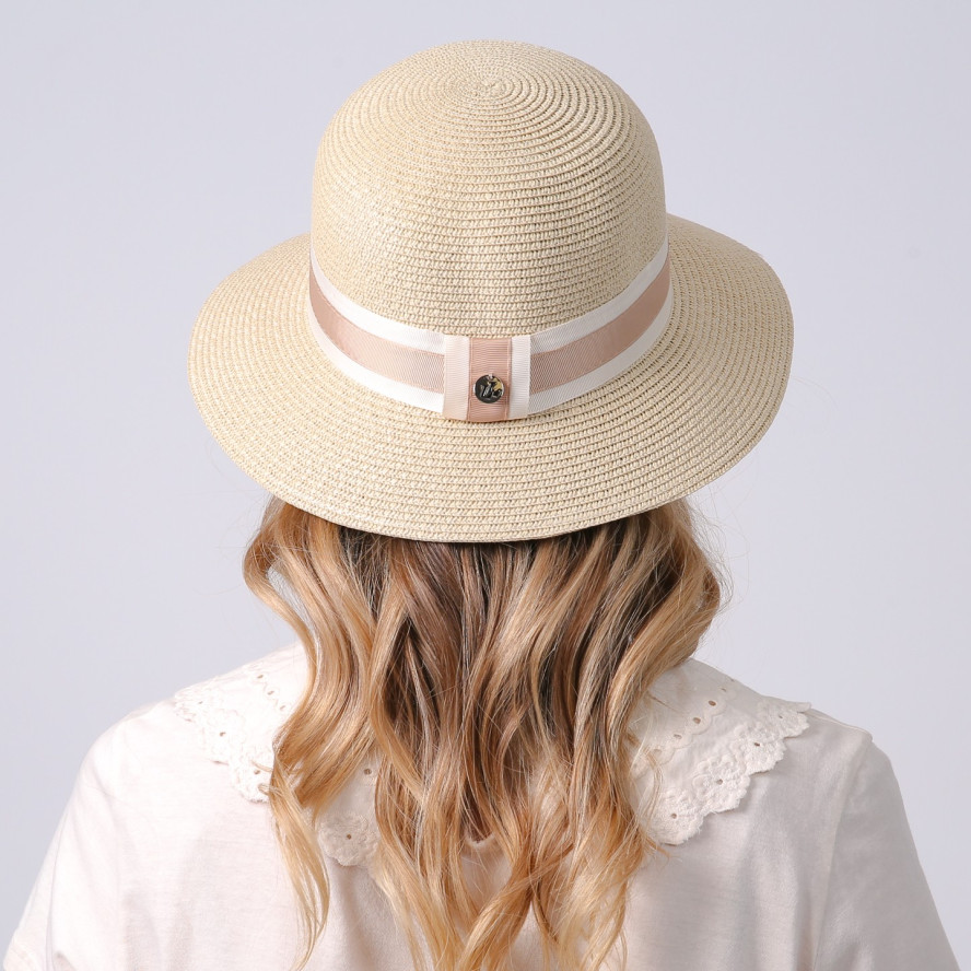 Шляпа со средними полями женская с лентой бумага бежевая ХЕДЛИ 733-756, фото 7