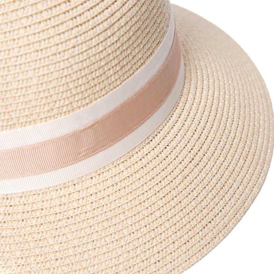 Шляпа со средними полями женская с лентой бумага бежевая ХЕДЛИ 733-756, фото 4