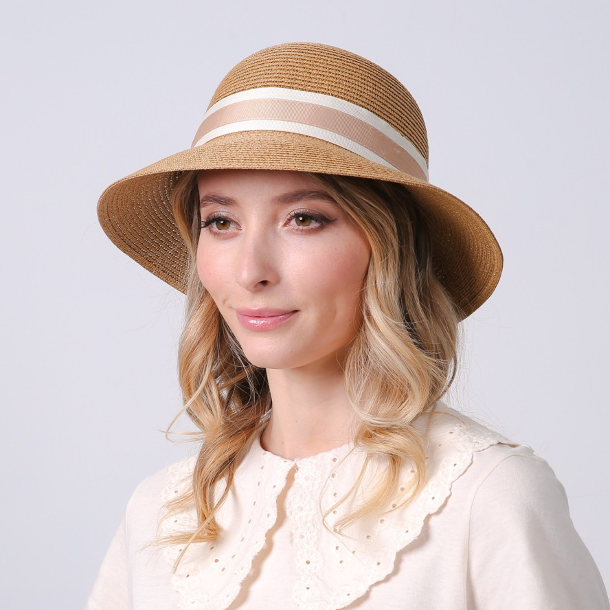 Шляпа со средними полями женская с лентой бумага бежевая ХЕДЛИ 733-770, фото 5