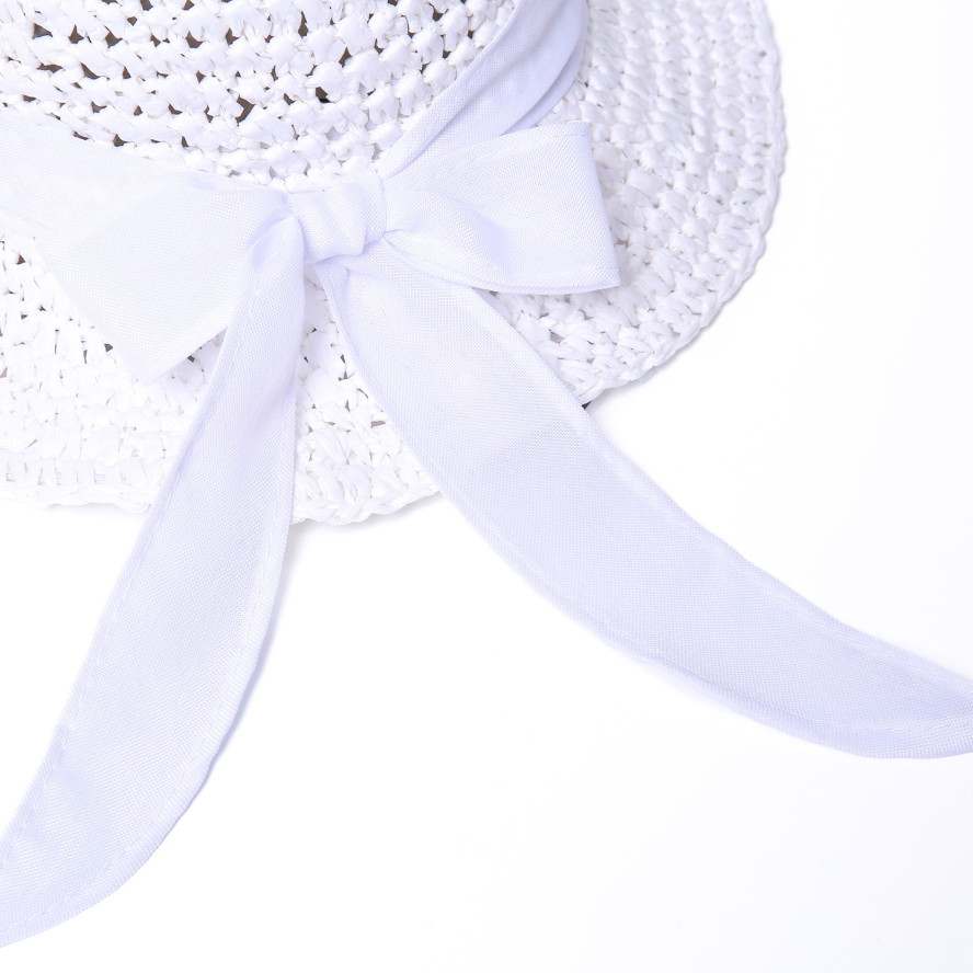 Капелюх із середніми полями жіночий в'язаний зі стрічкою-бантом папір білий КАТАЛІНА 734-166, фото 5