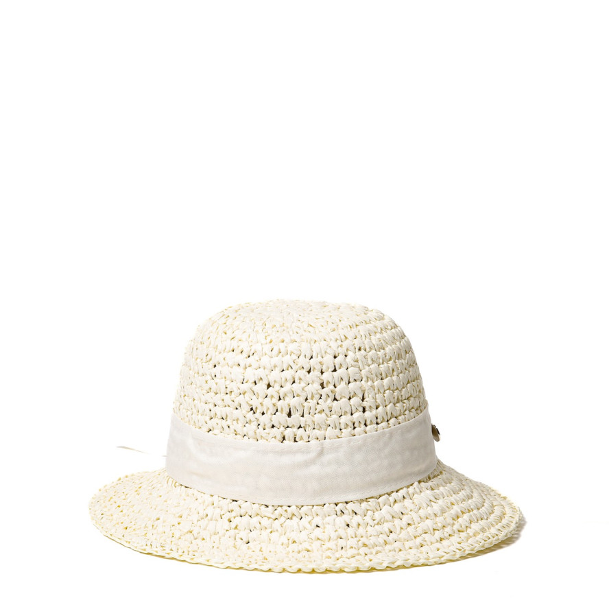 Шляпа со средними полями женская вязаная с лентой-бантом бумага молочная КАТАЛИНА 734-173, фото 2