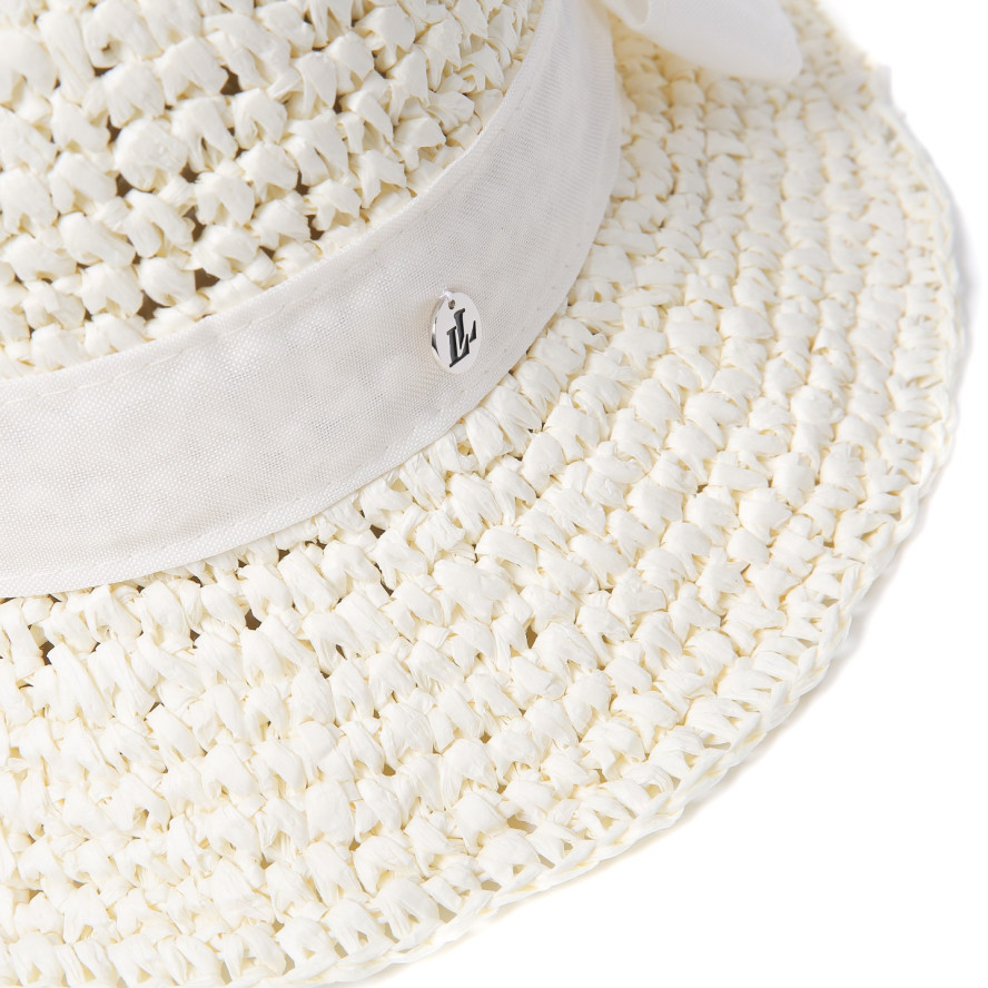 Шляпа со средними полями женская вязаная с лентой-бантом бумага молочная КАТАЛИНА 734-173, фото 4