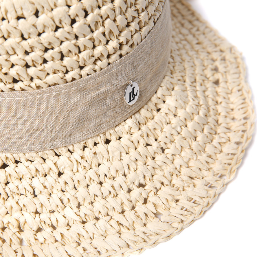 Капелюх із середніми полями жіночий в'язаний зі стрічкою-бантом папір бежевий КАТАЛІНА 734-180, фото 4