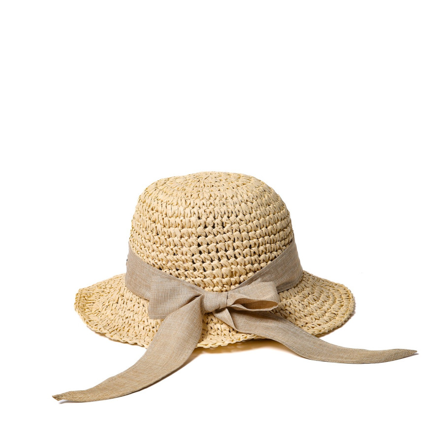 Капелюх із середніми полями жіночий в'язаний зі стрічкою-бантом папір бежевий КАТАЛІНА 734-180, фото 3