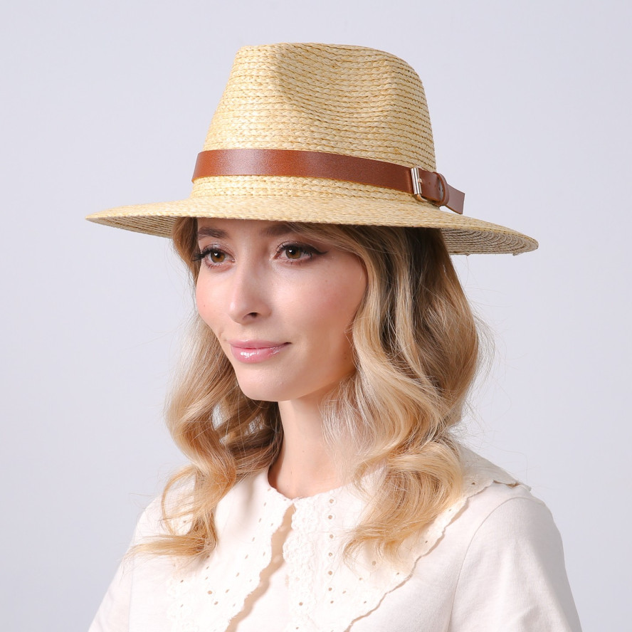 Капелюх федора жіночий з ремінцем папір бежевий РАЙЛІ 734-227, фото 4