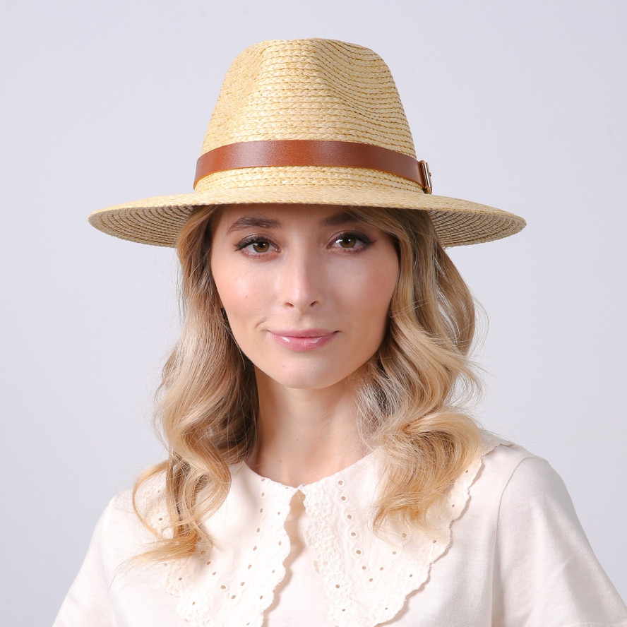 Капелюх федора жіночий з ремінцем папір бежевий РАЙЛІ 734-227, фото 5