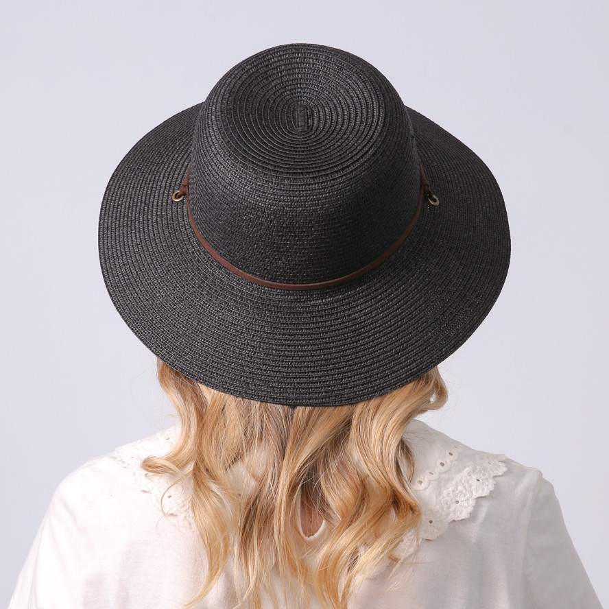 Шляпа со средними полями женская с веревкой-завязкой бумага черная ДАЛИЯ 734-340, фото 6