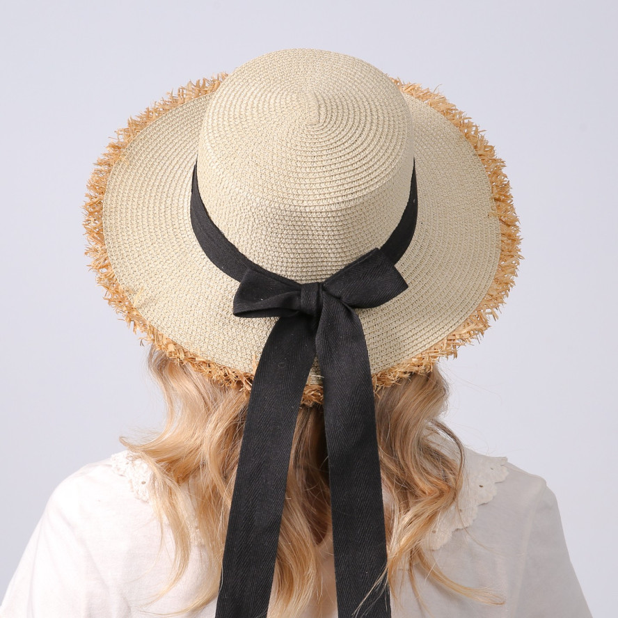 Шляпа канотье женская с лентой-бантом бумага бежевая ПАМЕЛА 734-357, фото 7