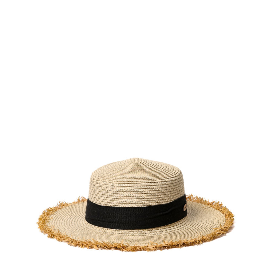 Шляпа канотье женская с лентой-бантом бумага бежевая ПАМЕЛА 734-357, фото 2