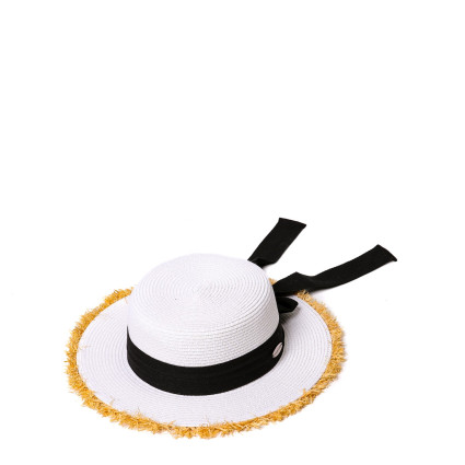 Капелюх канотьє жіночий зі стрічкою-бантом папір білий ПАМЕЛА 734-364