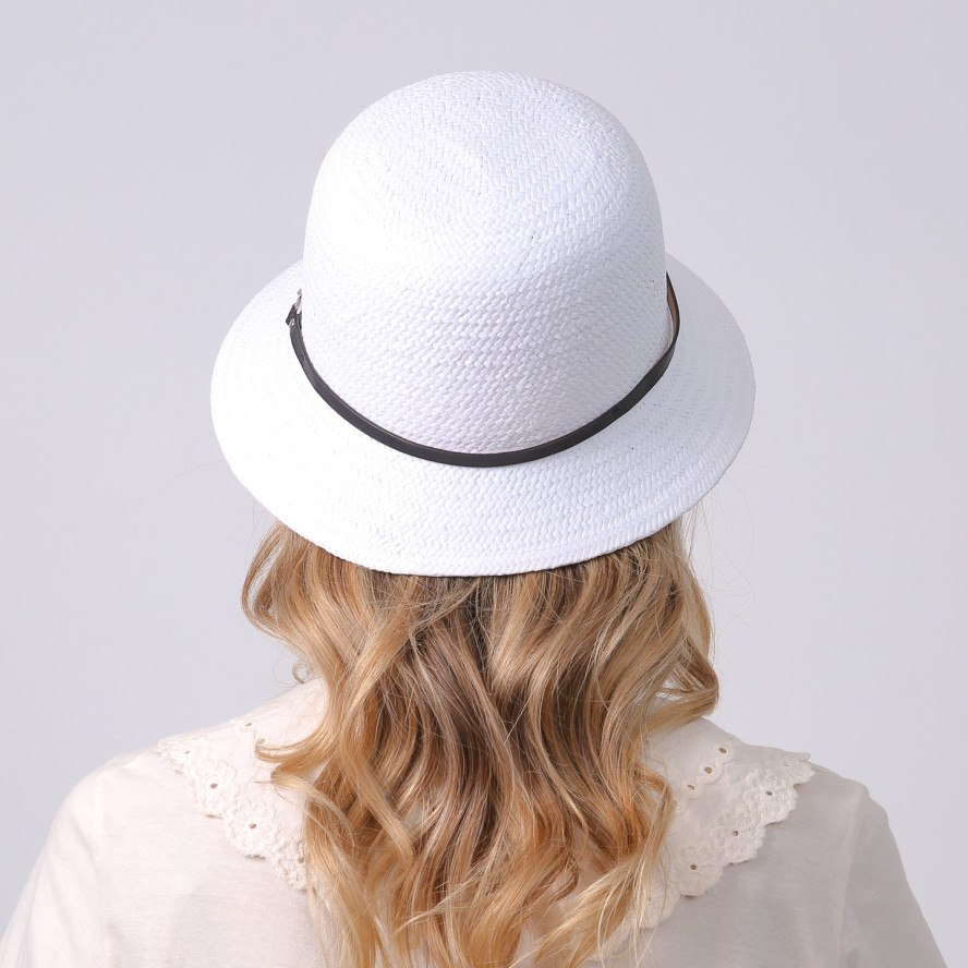 Капелюх із середніми полями жіночий з шкіряним ремінцем папір білий СИНТІЯ 734-401, фото 6