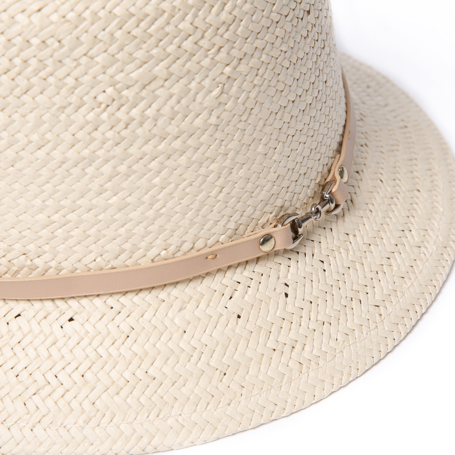Капелюх із середніми полями жіночий з шкіряним ремінцем папір бежевий СИНТІЯ 734-418, фото 3