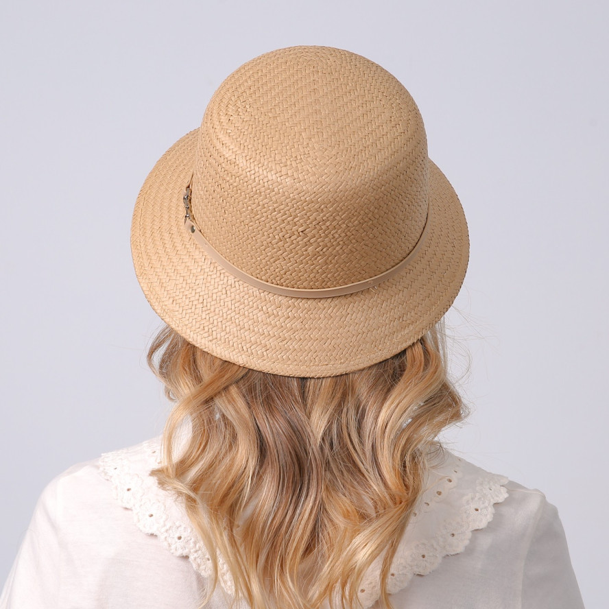 Шляпа со средними полями женская с кожаным ремешком бумага бежевая СИНТИЯ 734-425, фото 5