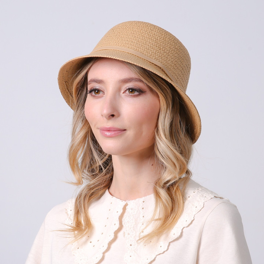 Шляпа со средними полями женская с кожаным ремешком бумага бежевая СИНТИЯ 734-425, фото 4