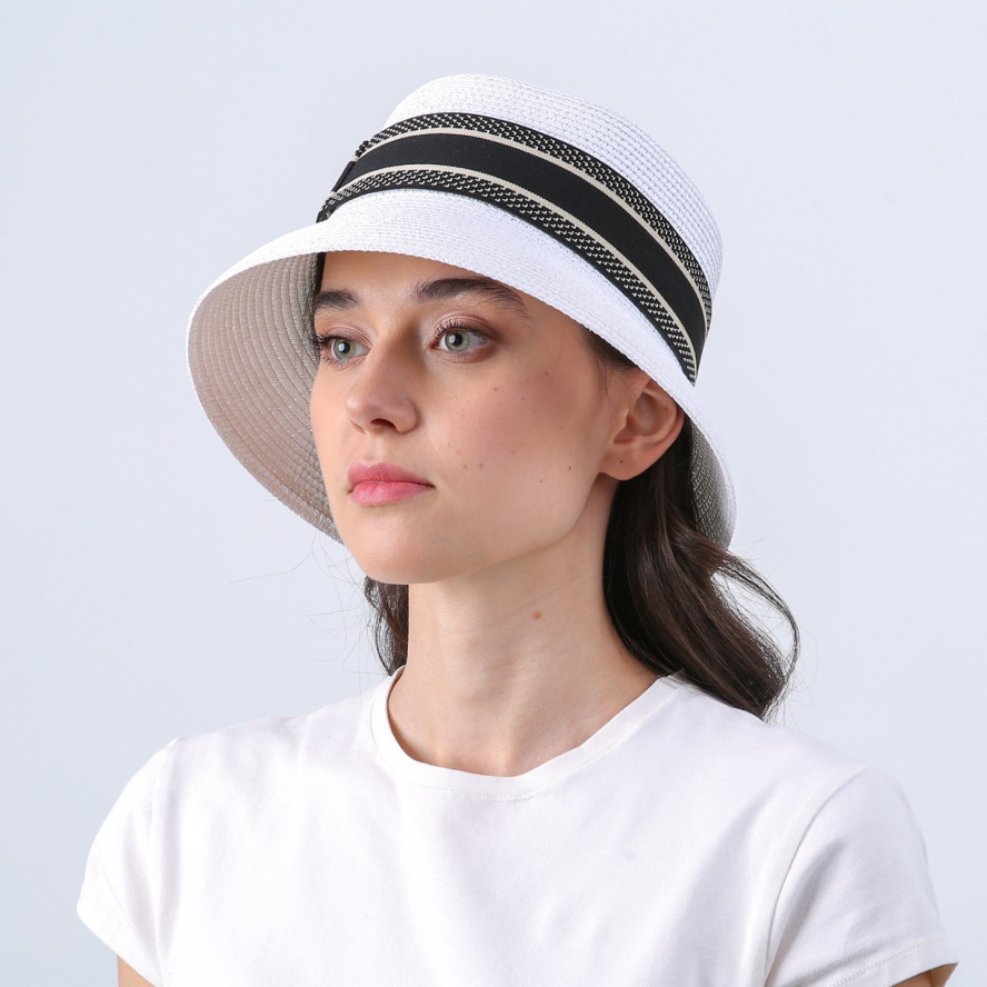 Панама жіноча зі стрічкою папір біла МЕЛІНДА 735-125, фото 3