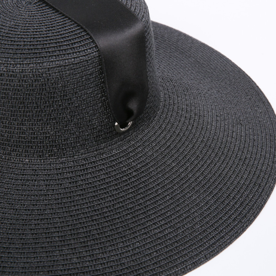 Шляпа с широкими полями женская с лентой-завязкой бумага черная ПЕРИС 735-163, фото 3