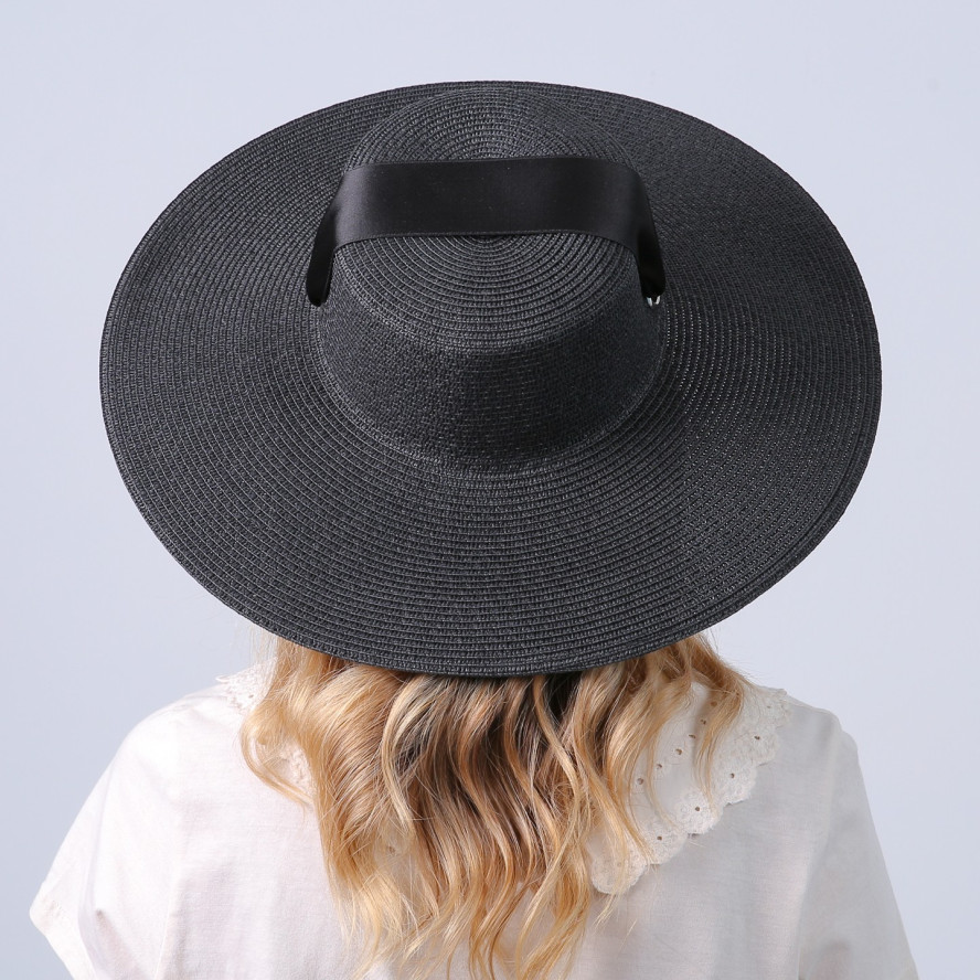Шляпа с широкими полями женская с лентой-завязкой бумага черная ПЕРИС 735-163, фото 8
