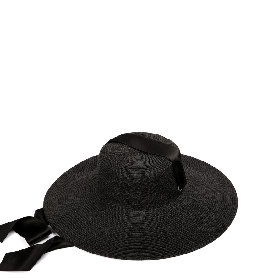 Шляпа с широкими полями женская с лентой-завязкой бумага черная ПЕРИС 735-163, фото 1