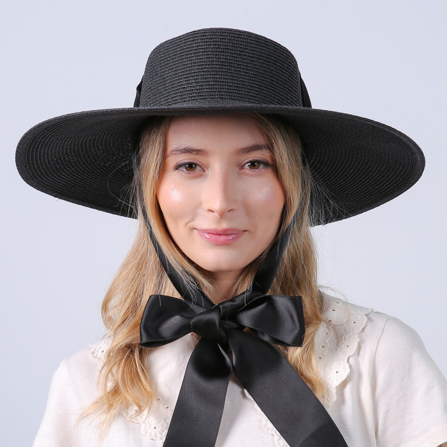 Шляпа с широкими полями женская с лентой-завязкой бумага черная ПЕРИС 735-163, фото 5