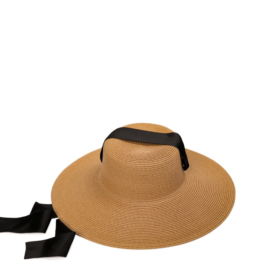 Шляпа с широкими полями женская с лентой-завязкой бумага бежевая ПЕРИС 735-170, фото 1