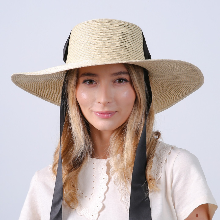 Шляпа с широкими полями женская с лентой-завязкой бумага бежевая ПЕРИС 735-187, фото 7