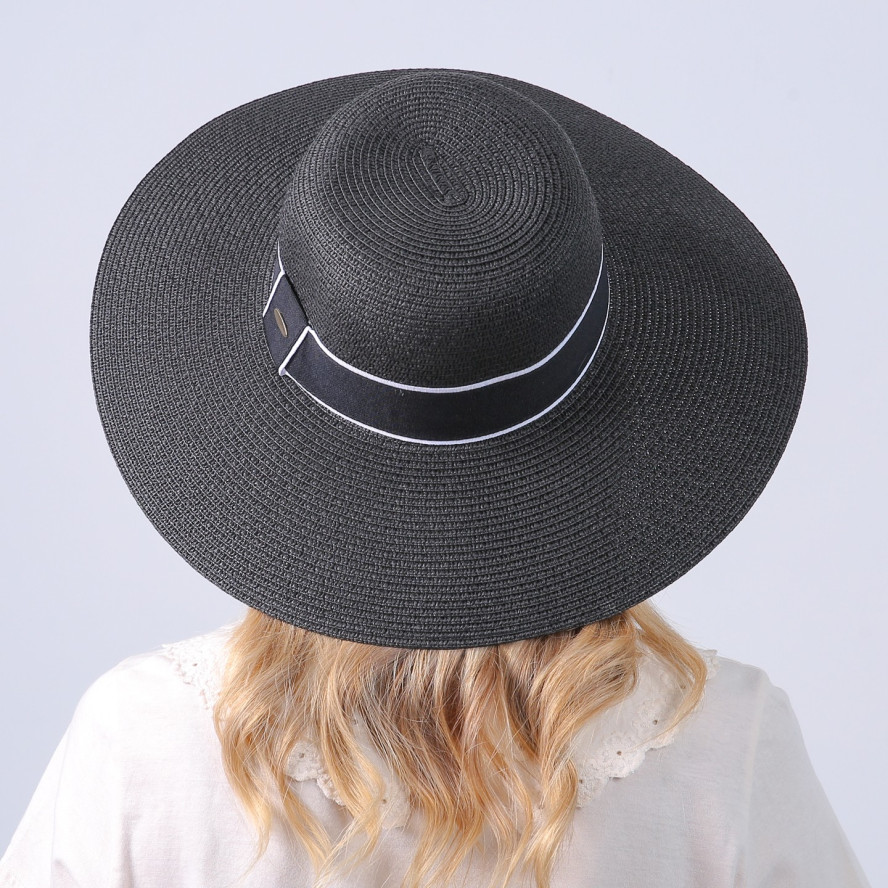 Шляпа с широкими полями женская с лентой бумага черная САБРИНА 735-200, фото 6