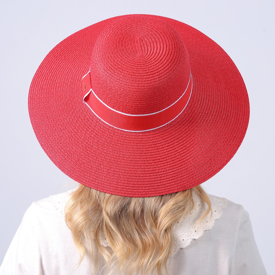 Шляпа с широкими полями женская с лентой бумага красная САБРИНА 735-217, фото 6
