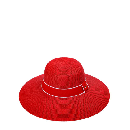 Капелюх з широкими полями жіночий зі стрічкою папір червоний САБРІНА 735-217