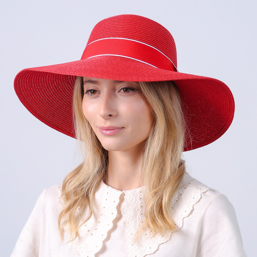 Шляпа с широкими полями женская с лентой бумага красная САБРИНА 735-217, фото 4