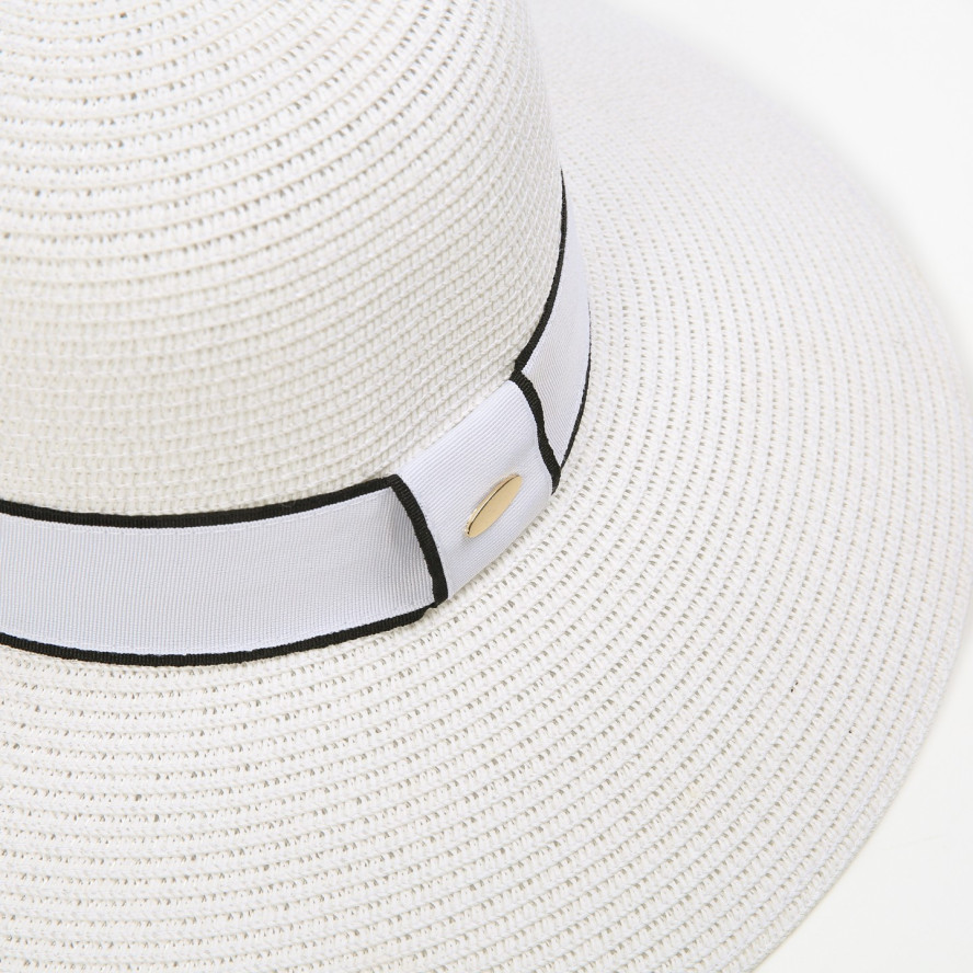 Шляпа с широкими полями женская с лентой бумага белая САБРИНА 735-231, фото 3