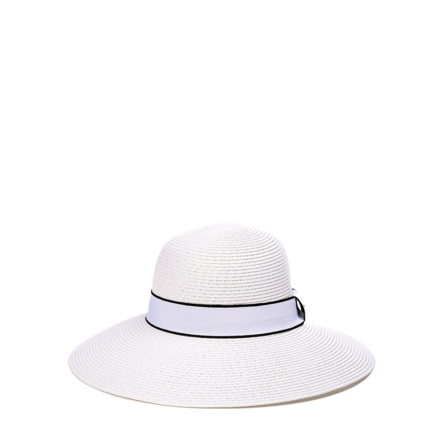 Шляпа с широкими полями женская с лентой бумага белая САБРИНА 735-231, фото 2