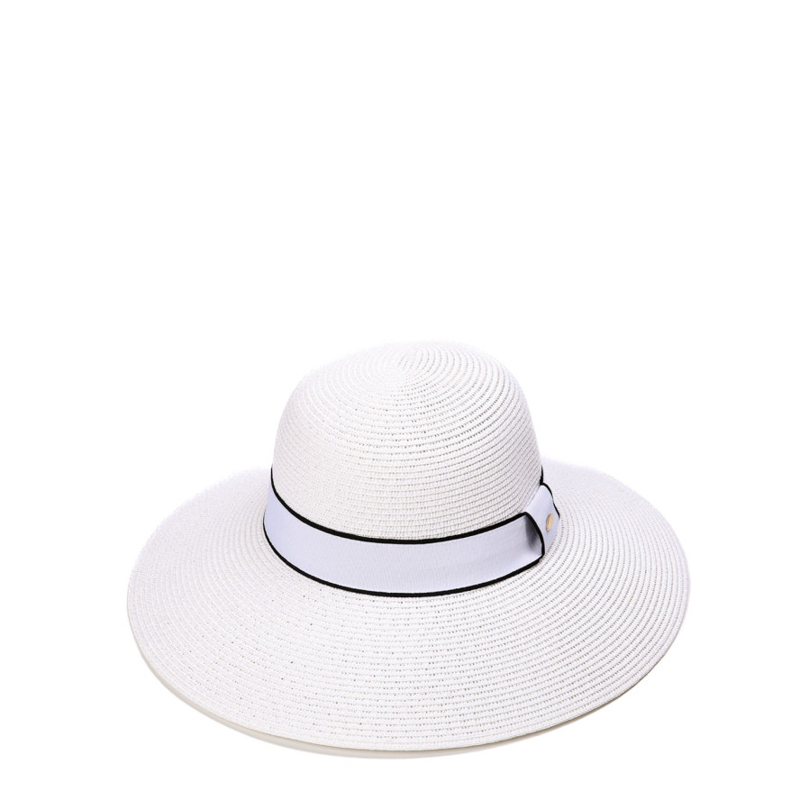 Шляпа с широкими полями женская с лентой бумага белая САБРИНА 735-231, фото 1