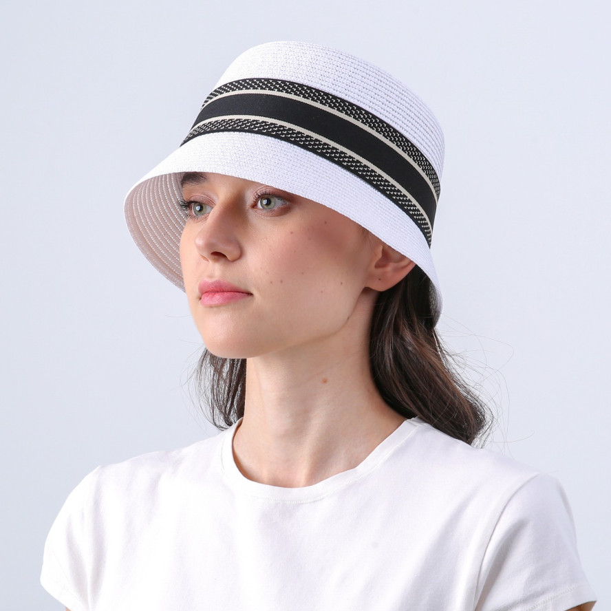 Панама женская с лентой бумага белая ЛОЛИ 803-121, фото 3