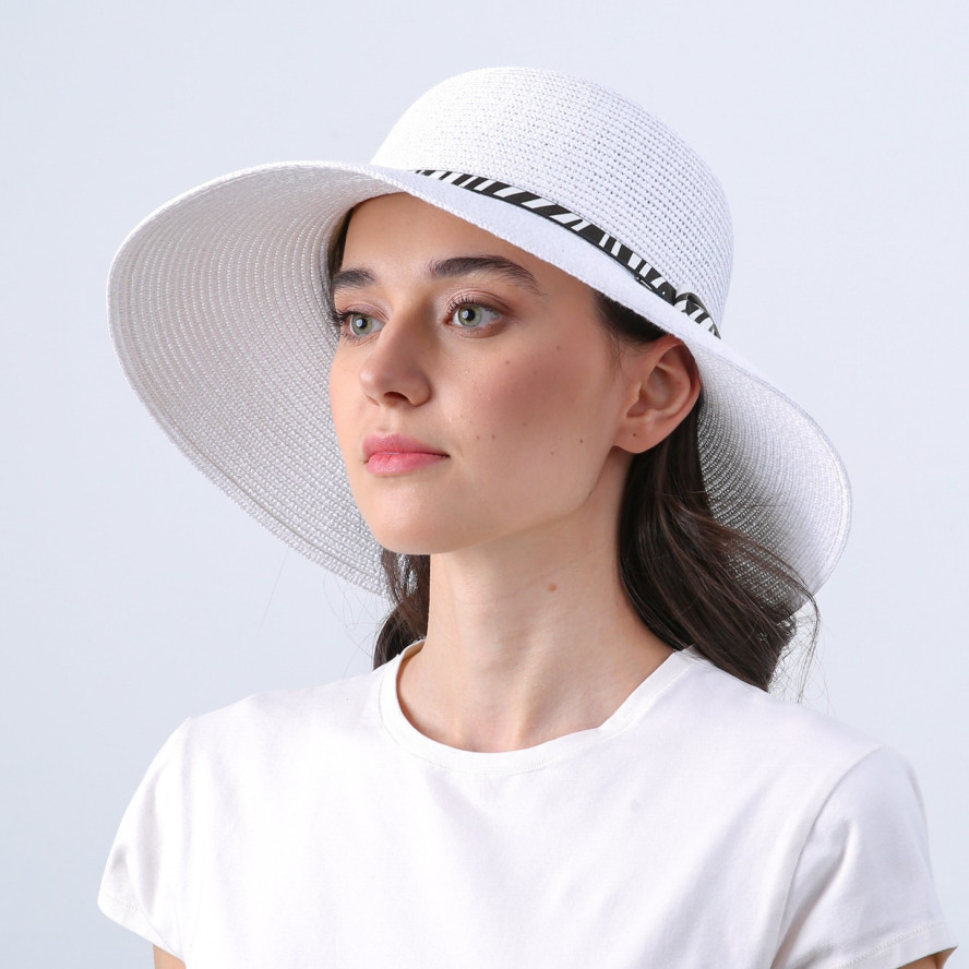 Шляпа со средними полями женская с ремешком целлюлоза белая АЛТА 808-263, фото 3