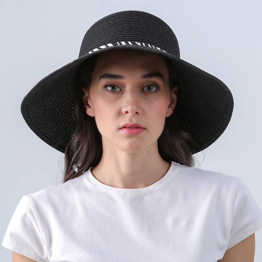Шляпа со средними полями женская с ремешком целлюлоза черная АЛТА 808-287, фото 4