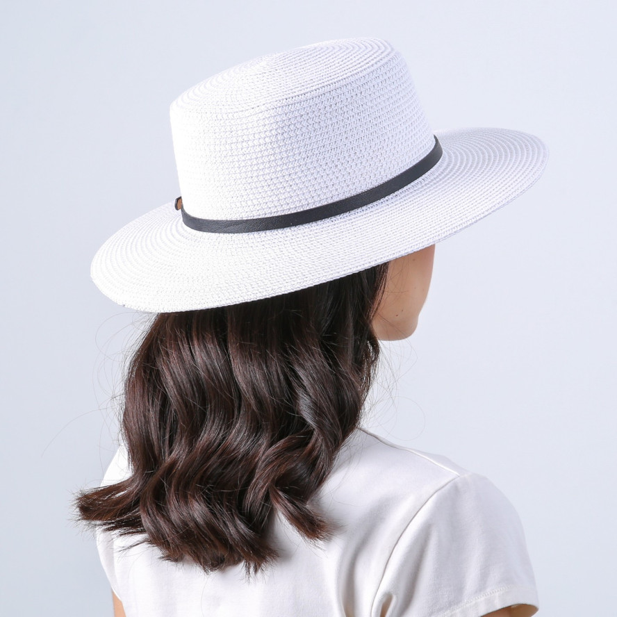 Шляпа канотье женская с ремешком целлюлоза белая ЭВОРА 808-317, фото 4
